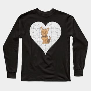 Yorkshire Terrier Heart Jigsaw Pieces Design - Gift for Yorkshire Terrier Brown Miniature Lovers Long Sleeve T-Shirt